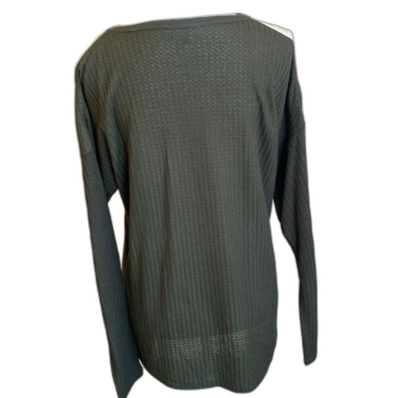 Market & Spruce Waffle Knit Cold Shoulder Long Sleeve Top Green Size Large - Picture 2 of 9